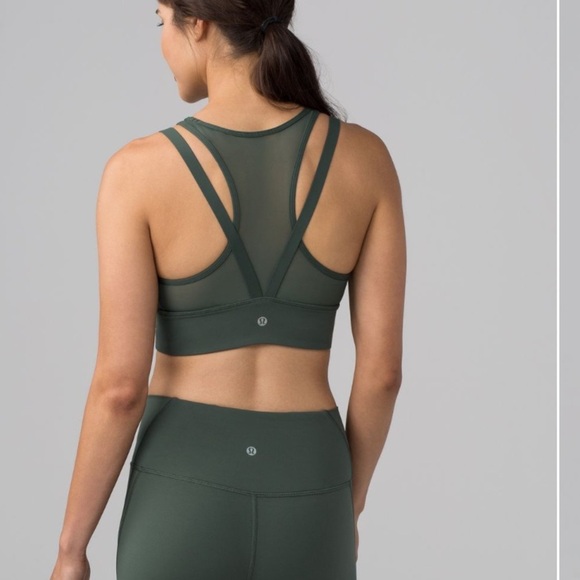 Lululemon Sport Bra Women 8 Sun Setter Dark Forest Green Mesh Strappy B14 - Picture 6 of 7